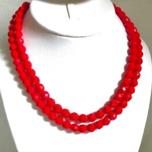 Vintage Red Glass 2 Strand Necklace Adjustable